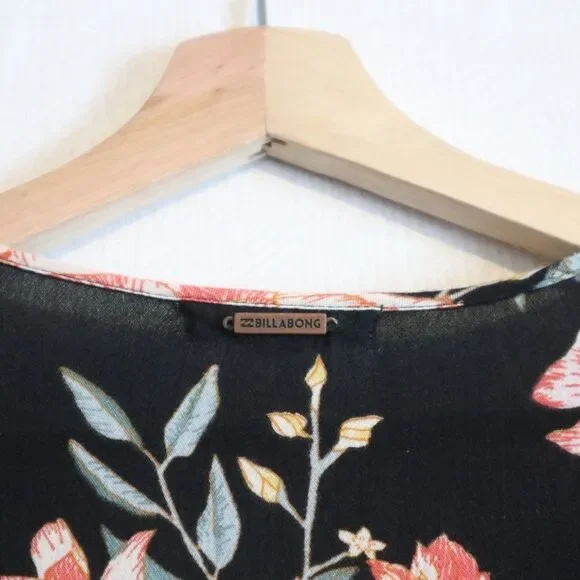 BILLABONG Just Like Us Black Floral lace up long sleeve    Mini Dress size S - Picture 8 of 13